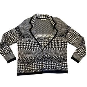 Coldwater Creek Cardigan Sweater Women’s 1X Black White Geometric Knit Pockets